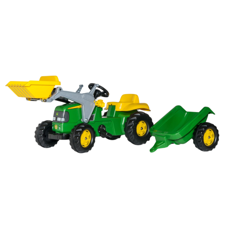 Tractor cu pedale, cupa si remorca Rolly Toys Kid John Deere, verde - imagine 6